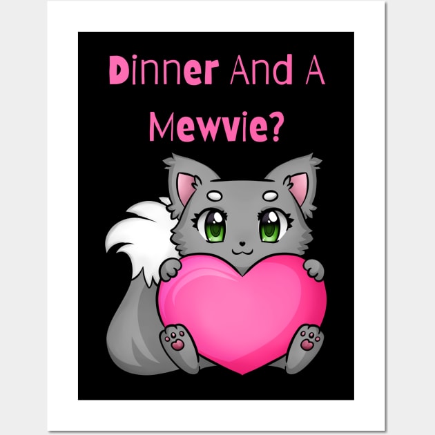 Flirty Cat, Dinner And A Mewvie? Wall Art by LetsGetInspired